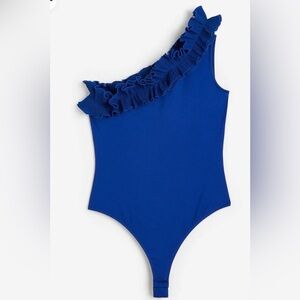 H&M Royal Blue Ruffled One-Shoulder Bodysuit